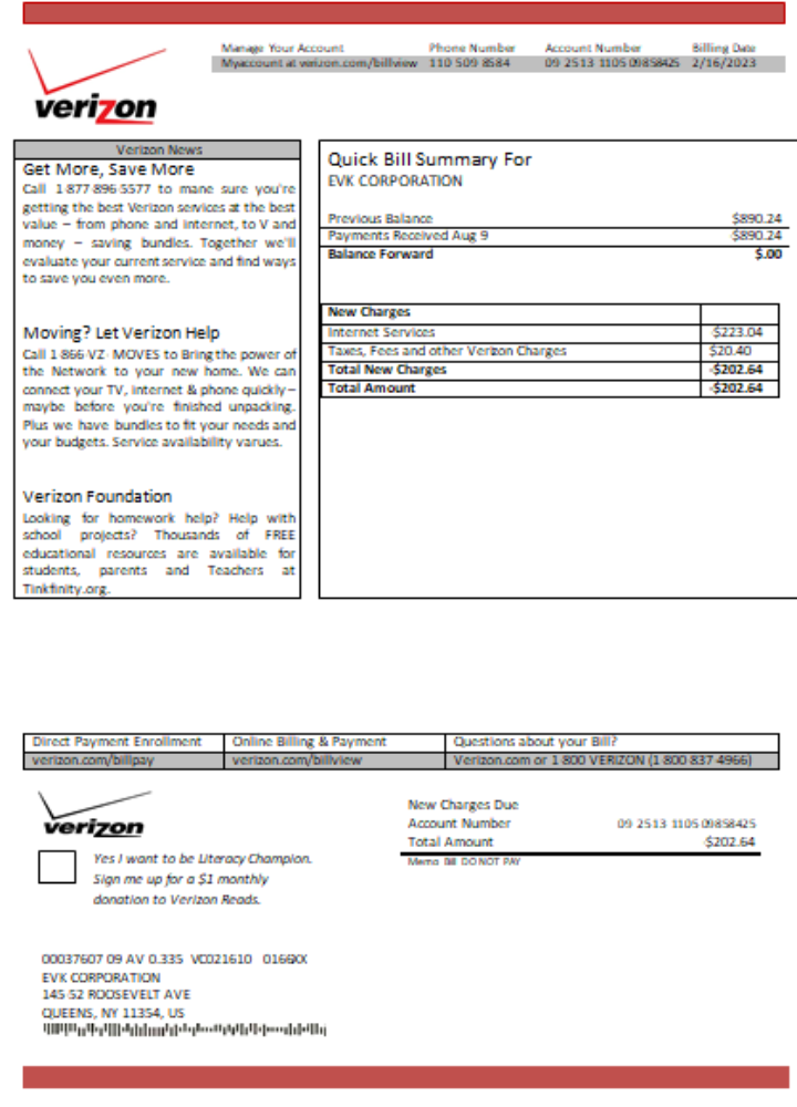 Download Verizon utility business bill,  SCR Photoshop template